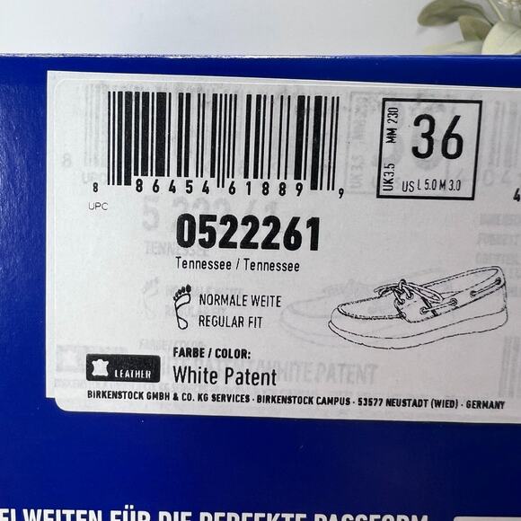 Birkenstock Tennessee Patent Leather Top Sider White Regular Fit Women W5/M3 NWD - Picture 10 of 10